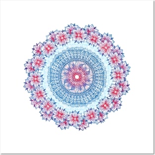 Red, Blue & White Floral Medallion Posters and Art